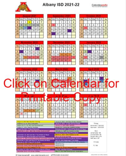Ttu Calendar Spring 2022 2021-2022 School Calendar - Home Of The Albany Lions & Lady Lions!